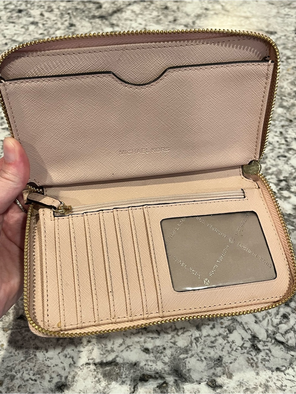 Michael Kors Blush Pink Studded Heart Zip-Around Wallet - Picture 8 of 13